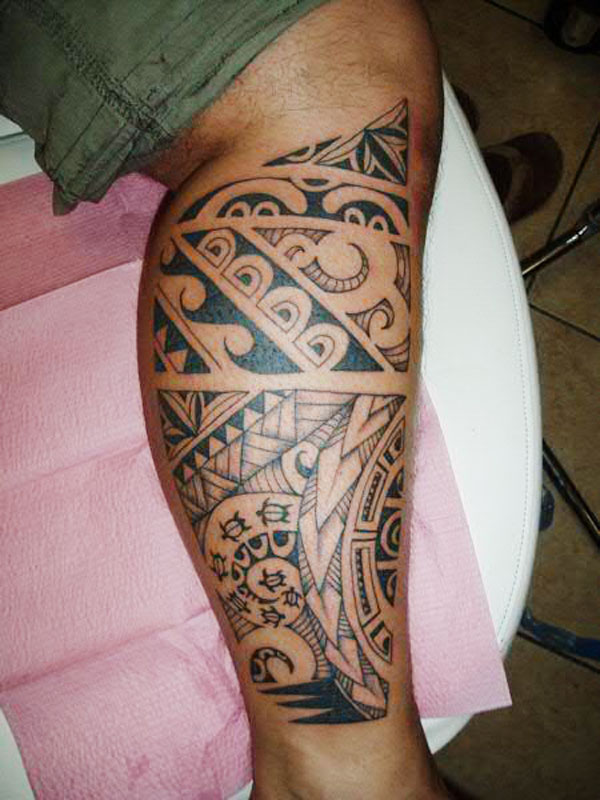 Calf Tribal Maori Tattoo by Alans Tattoo Studio