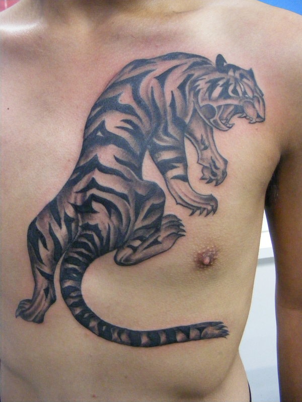 tribal tiger chest tattoo