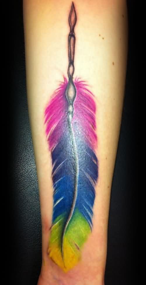 colorful indian feather tattoo